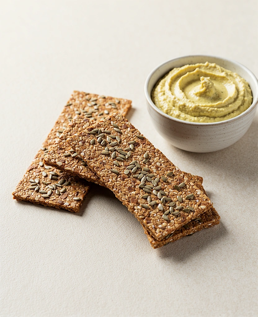 Celozrnné krekry s hummusom